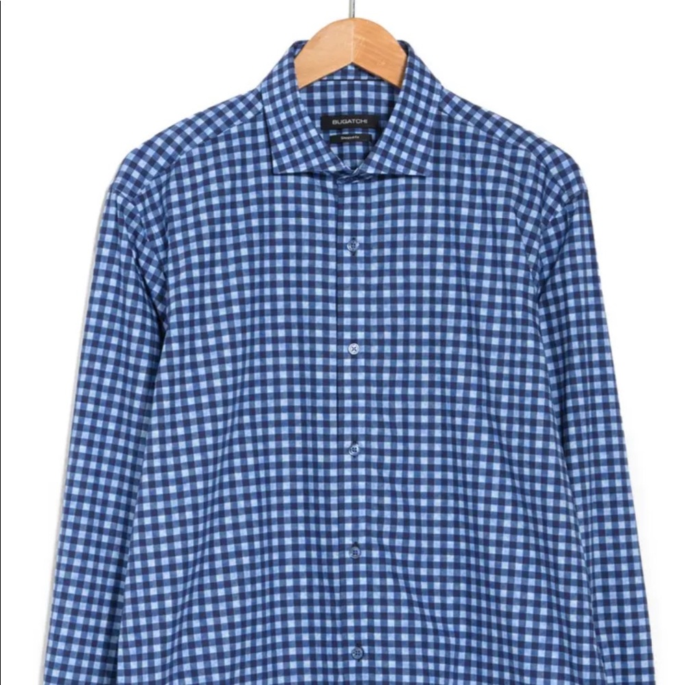 Bugatchi Gingham Check Shaped Fit Sport Shirt-XXL